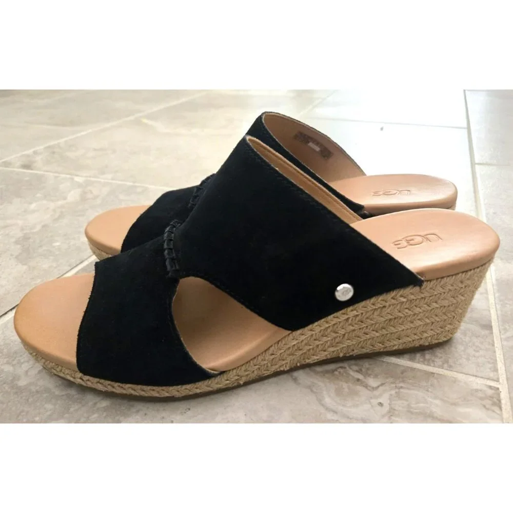 Ugg Black Suede Espadrilles Sandals Wedges Womens 10
